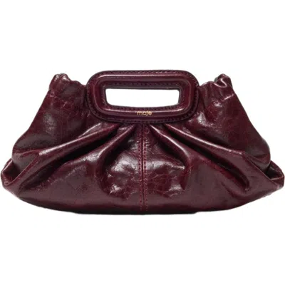 Maje Mini Crackled Leather Clutch In Burgundy