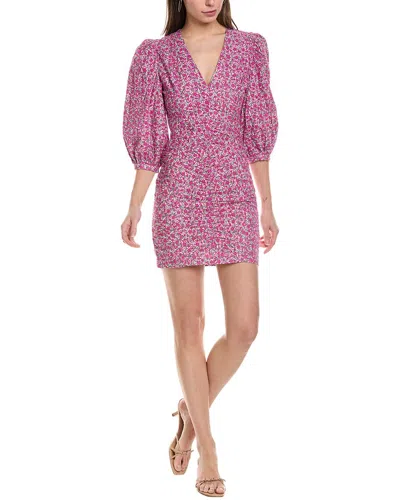 Maje Floral-print Broderie Anglaise Cotton Mini Dress In Fuchsia