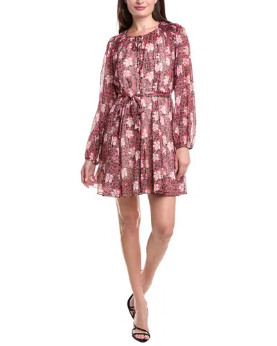 Maje Pleated Metallic Floral-print Chiffon Mini Dress In Red