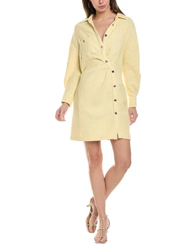 Maje Yellow Lurex Tweed Asymmetrical Mini Dress