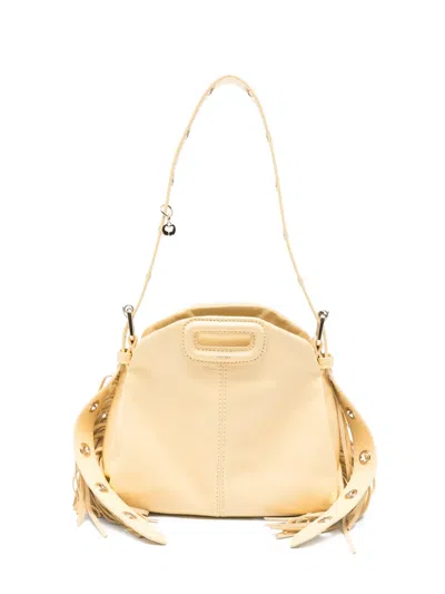 Maje Mini Miss M Fringed Leather Tote Bag In Yellow