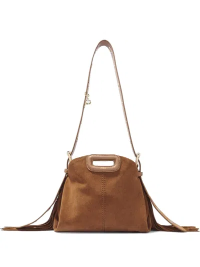 Maje Mini Miss M Fringe-detail Shoulder Bag In Brown