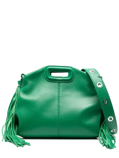 Maje Frayed-detail Leather Shouolder Bag In Green