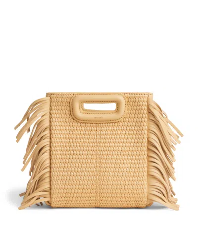 Maje Mini Raffia-effect M Top-handle Bag In Brown