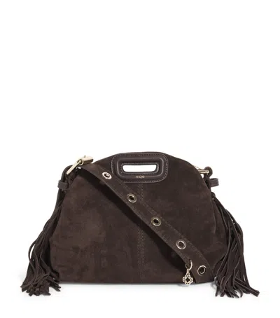 Maje Mini Suede Miss M Shoulder Bag In Brown