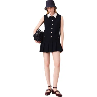 Maje Mini Tweed Dress With Removable Collar In Black