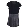 Maje Mini Two-tone Short Sleeve Dress In Navy Blue And Silver Polyester In Blue