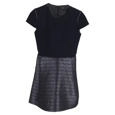 Maje Mini Two-tone Short Sleeve Dress In Navy Blue And Silver Polyester