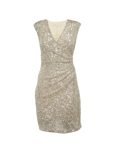 Pre-owned Maje Mini Wrap Sequinned Dress In Silver