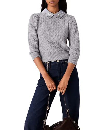 Maje Miniossa Wool Cable Knit Sweater In Purple