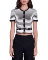 Maje Striped Short-sleeve Cardigan In Black/white