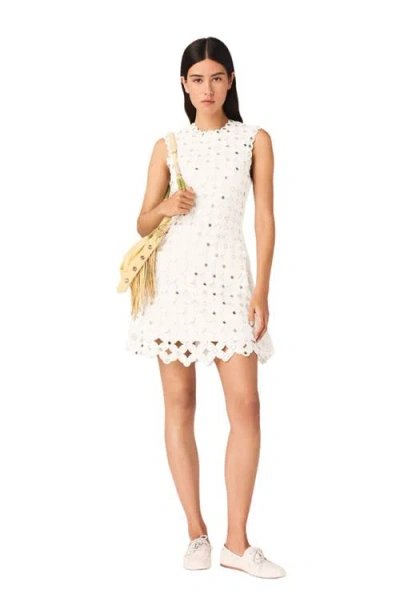 Maje Womens White Sleeveless Sequin-embellished Crochet Mini Dress