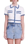 Maje Mirsala Crop Cotton Blend Cardigan Sweater In Sand