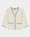 Maje Long Cardigan With Denim Details In Ecru