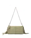 Maje Miss M Fringed Leather Clutch In Almond Green