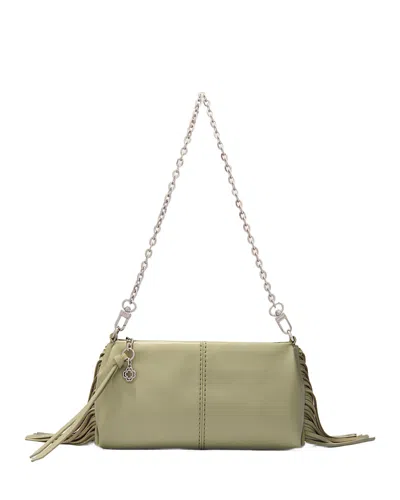 Maje Miss M Fringed Leather Clutch In Almond Green