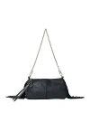 Maje Fringed Leather Clutch Bag In Noir / Gris
