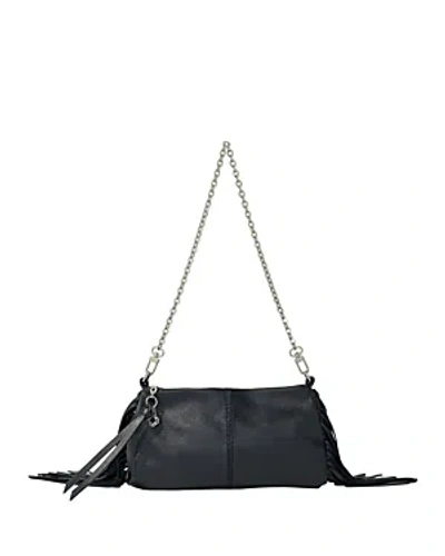 Maje Fringed Leather Clutch Bag In Noir / Gris