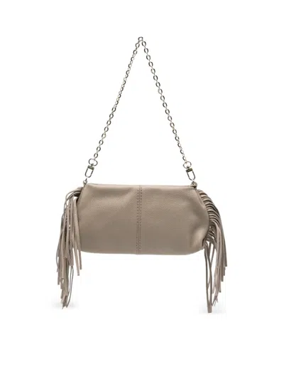 Maje Miss M Fringed Pebbled-leather Clutch Bag In Neutral