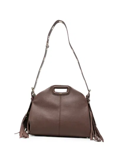 Maje Miss M Fringe-detail Leather Tote Bag In 브라운