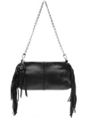 Maje Fringed Leather Clutch Bag In Black