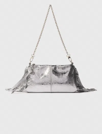 Maje Miss M Leather Clutch Bag In Silver