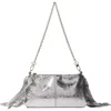 Maje Miss M Metallic Leather Pouch In Silver