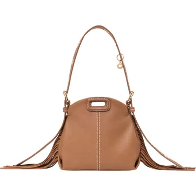 Maje Miss M Micro Stitched Leather Crossbody In Brown