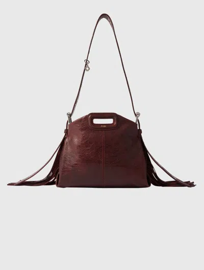 Maje Miss M Mini Cracked Leather Bag In Burgundy
