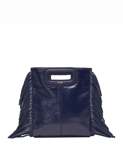 Maje Miss M Mini Fringed Blue Leather Crossbody Bag