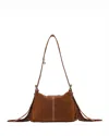Maje Miss M Mini Fringed Brown Suede Crossbody Bag In Brown