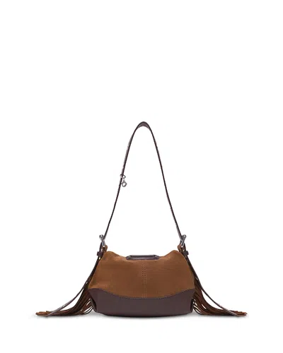 Maje Miss M Mini Suede & Leather Shoulder Bag In Brown