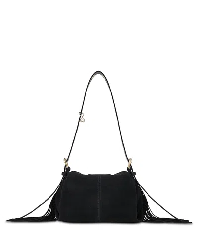 Maje Miss M Mini Suede Shoulder Bag In Black