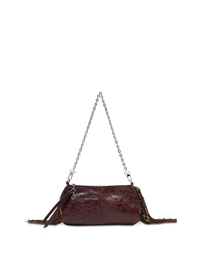 Maje Miss M Patent Leather Pouch Bag In Burgundy