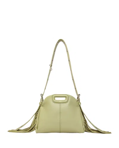Maje Miss M Smooth Leather Mini Bag In Almond Green