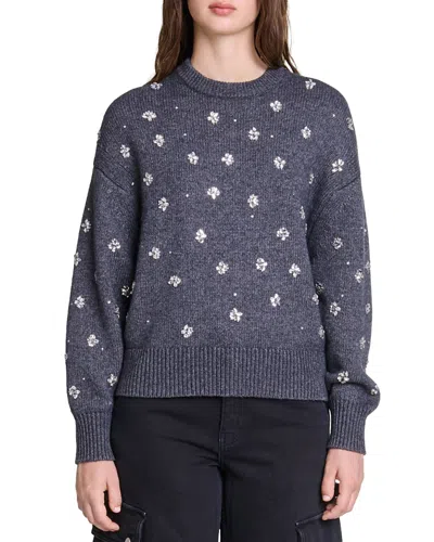 Maje Mistrass Rhinestone Crewneck Sweater In Anthracite