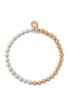 Maje Or Mixed Pearl Clover-pendant Beaded Brass Choker In Gold
