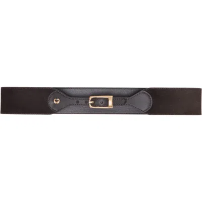 Maje Mixed Suede And Leather Corset Belt In Dark Brown