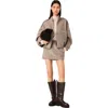 Maje Mixed Wool Jacket In Brown