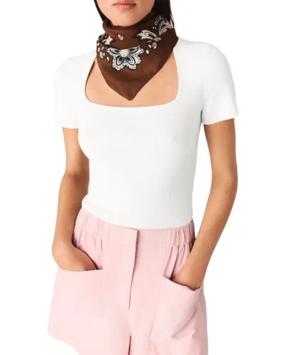 Maje Miyo Ribbed Square Neck Sweater In White