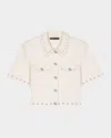 Maje Moboy Studded Cropped Cardigan In Ecru