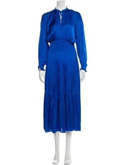 Pre-owned Maje Mock Neck Long Dress In Blue