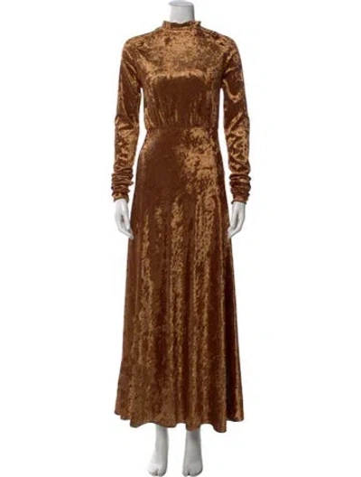 Pre-owned Maje Mock Neck Long Dress In Brown