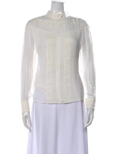Pre-owned Maje Mock Neck Long Sleeve Blouse In White