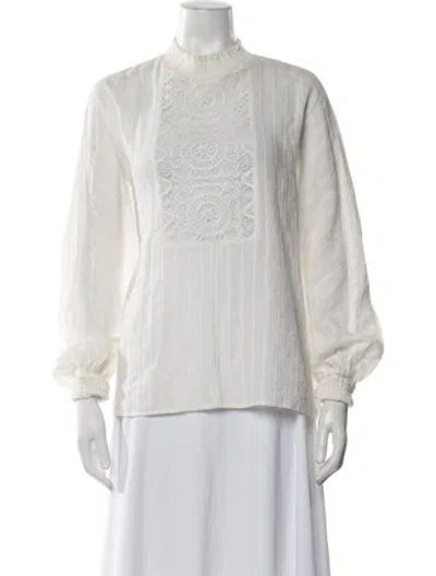 Pre-owned Maje Mock Neck Long Sleeve Blouse In White