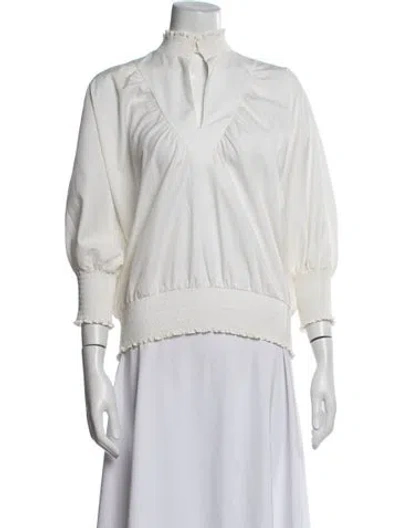 Pre-owned Maje Mock Neck Long Sleeve Blouse In White