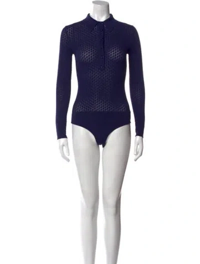 Pre-owned Maje Mock Neck Long Sleeve Bodysuit In Blue
