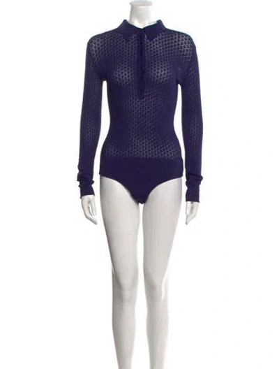 Pre-owned Maje Mock Neck Long Sleeve Bodysuit In Blue