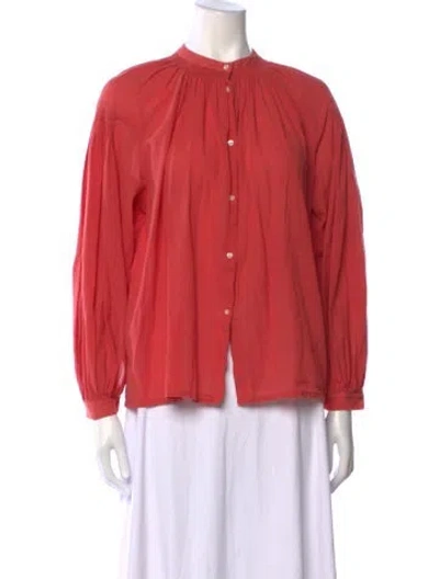 Pre-owned Maje Mock Neck Long Sleeve Button-up Top In Pink