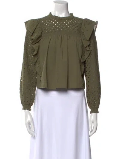 Pre-owned Maje Mock Neck Long Sleeve Crop Top In Green